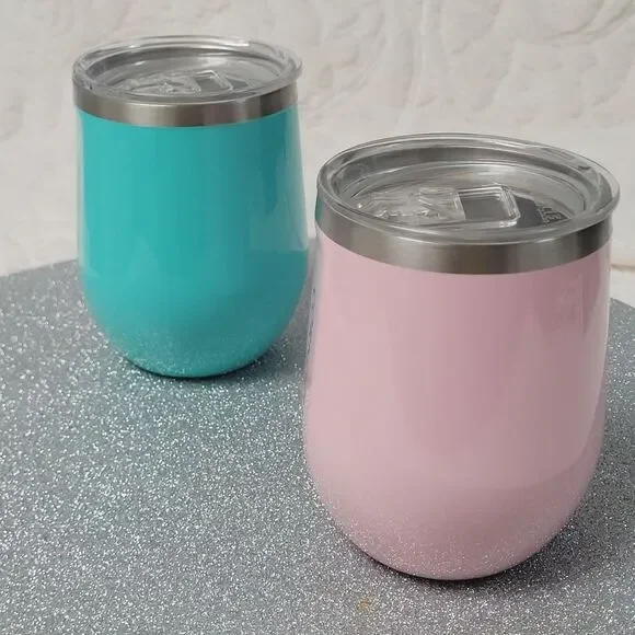 Corkcicle Classic Stemless Wine Tumbler Lid Set of 2 Turquoise Rose Quartz 12 Oz - Picture 2 of 11